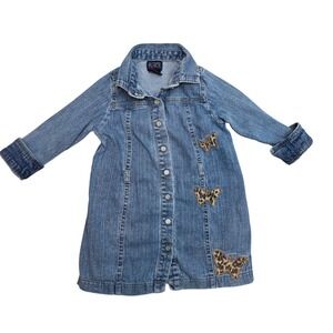 The Childrens Place Girls Blue Denim Butterfly Leopard Dress 36 Mos 3T Stretch